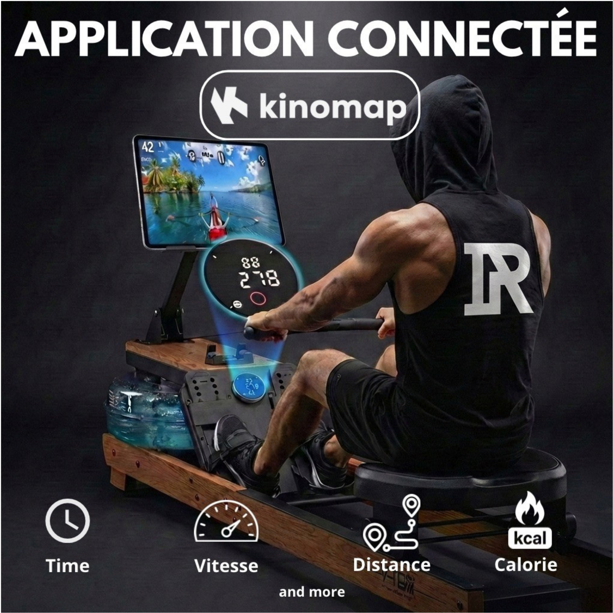 Rameur à eau, en bois massif & pliable.