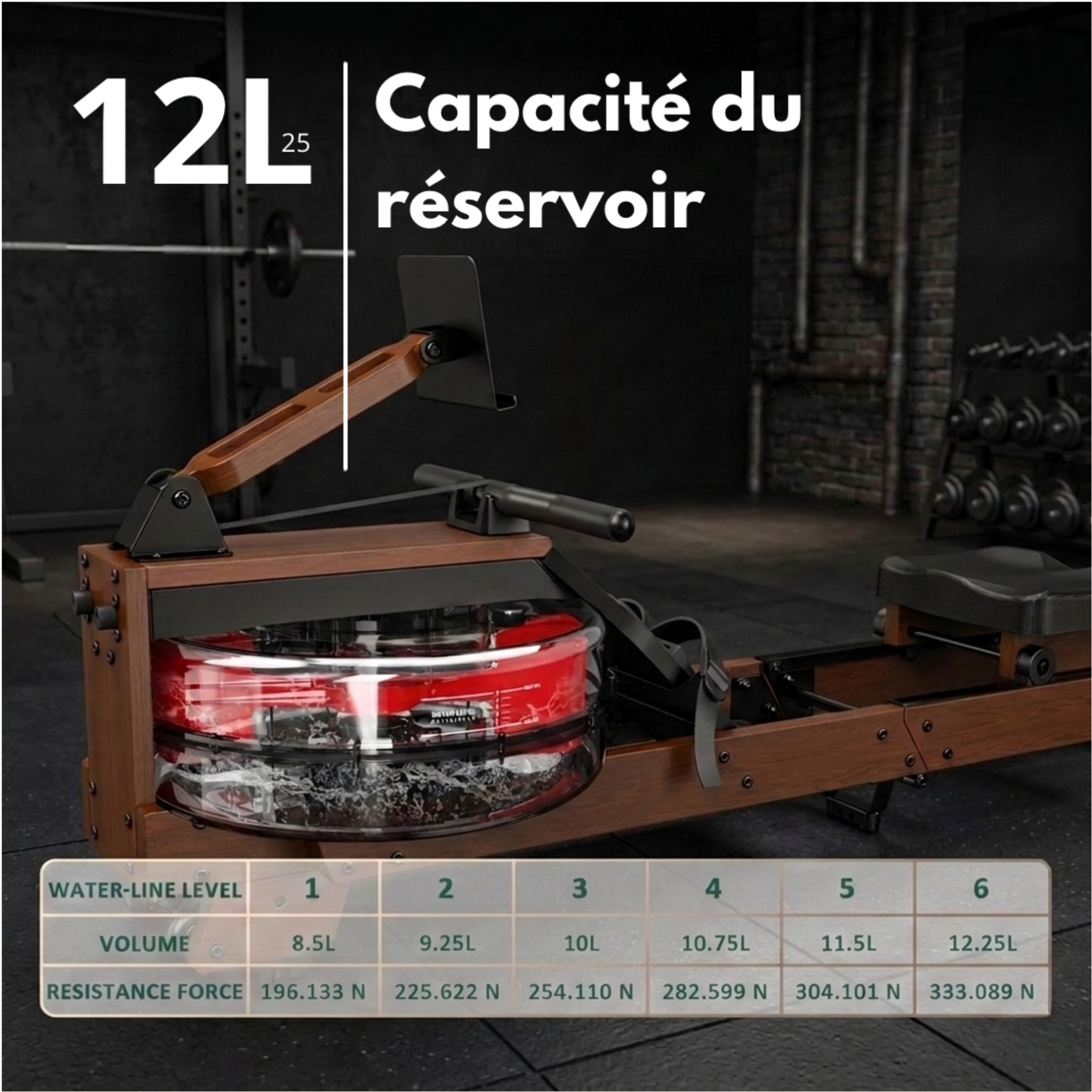 Rameur à eau, en bois massif & pliable.