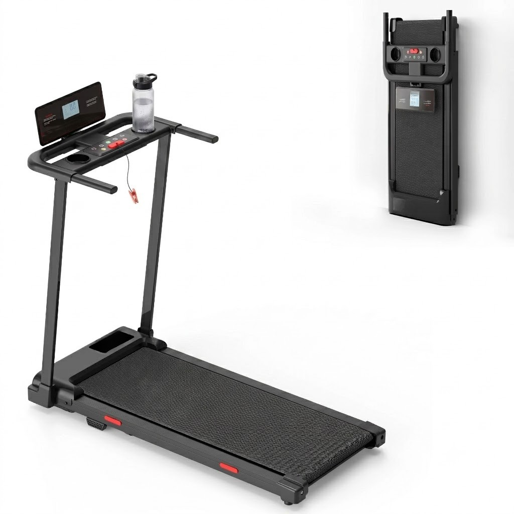 Tapis de Marche Pliable avec Barre d'Appui – Moteur 2.0 CV, 12 Programmes | Écran LCD 3,5