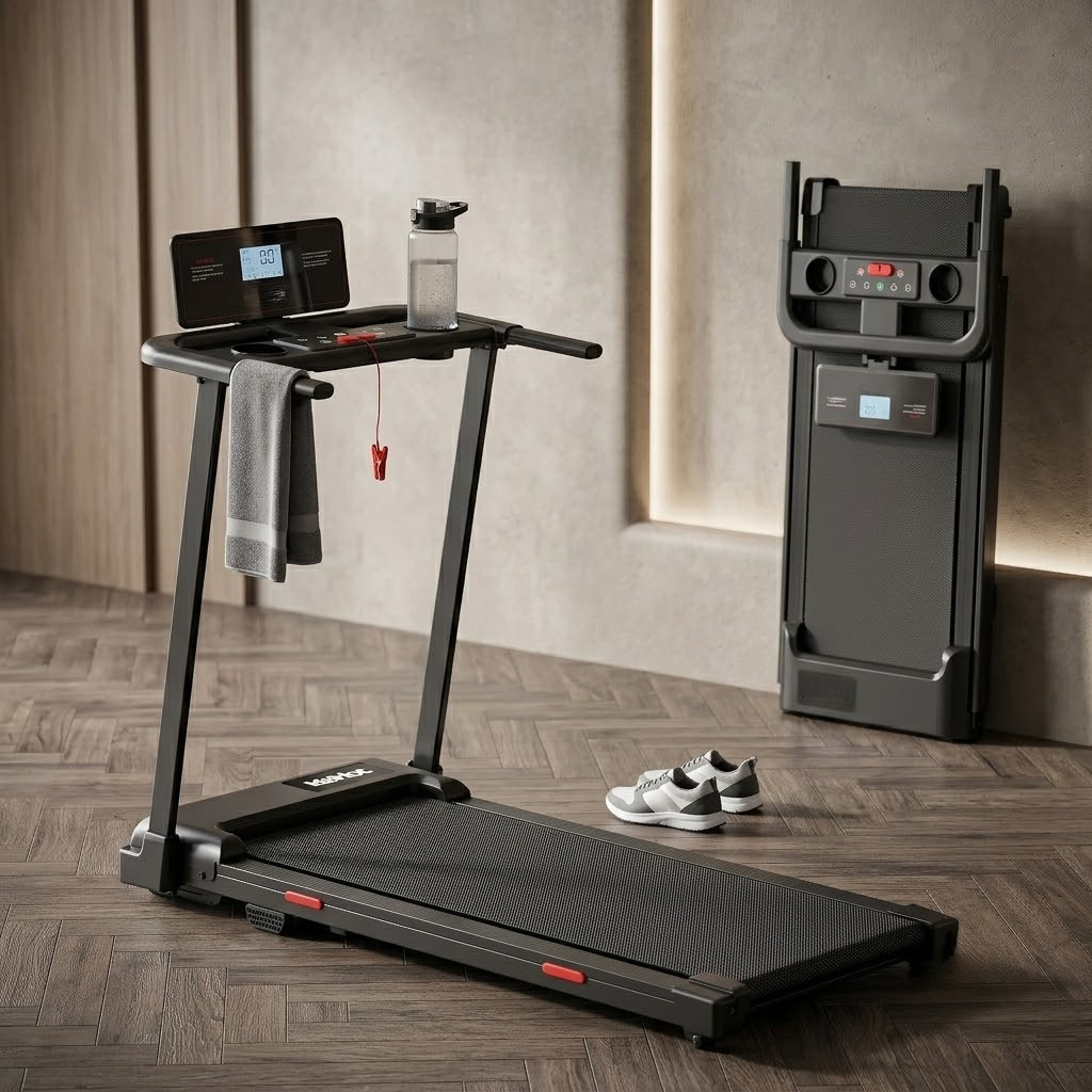 Tapis de Marche Pliable avec Barre d'Appui – Moteur 2.0 CV, 12 Programmes | Écran LCD 3,5